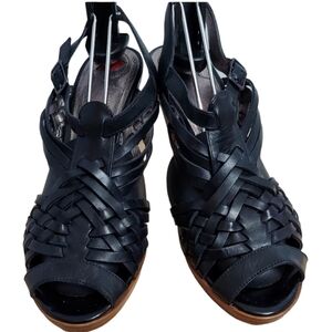 Star Ling Women's "Mayan" Woven Leather Black Shoes Sandals 9M